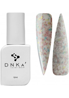 Базове покриття  DNKa Cover Base №011A Молочний зі шматочками ніжно-рожевої, блакитної та жовтої поталі, 12 ml в Україні