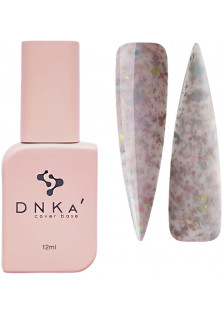 Базове покриття  DNKa Cover Base №011B Ніжно-рожевий зі шматочками ніжно-рожевої, блакитної та жовтої поталі, 12 ml в Україні