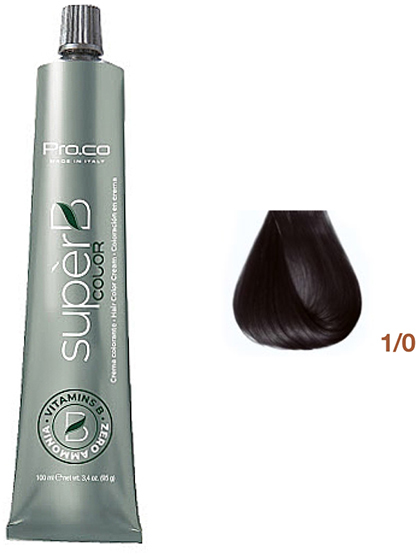 Безаміачна фарба для волосся Super B Hair Color Cream 1/0