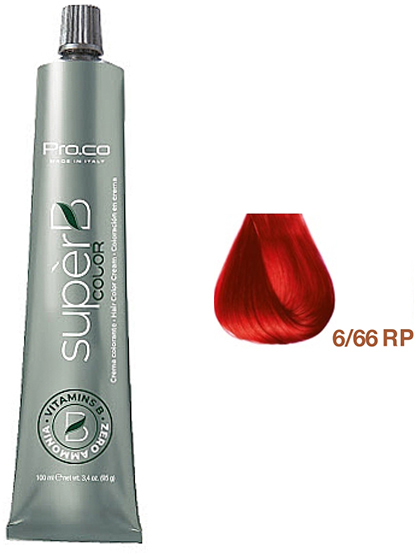 Безаміачна фарба для волосся Super B Hair Color Cream 6/66RP
