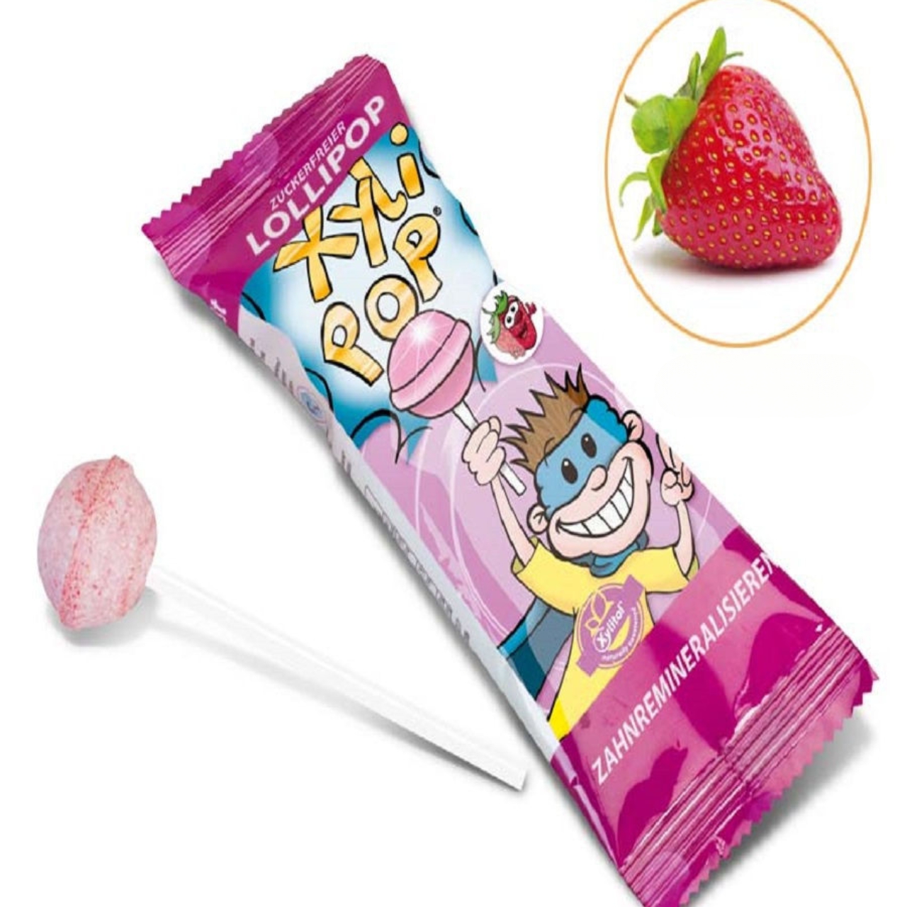 Льодяник з ксилітом Miradent XyliPOP Lolli Полуниця 1 шт, Льодяник з ксилітом Мірадент