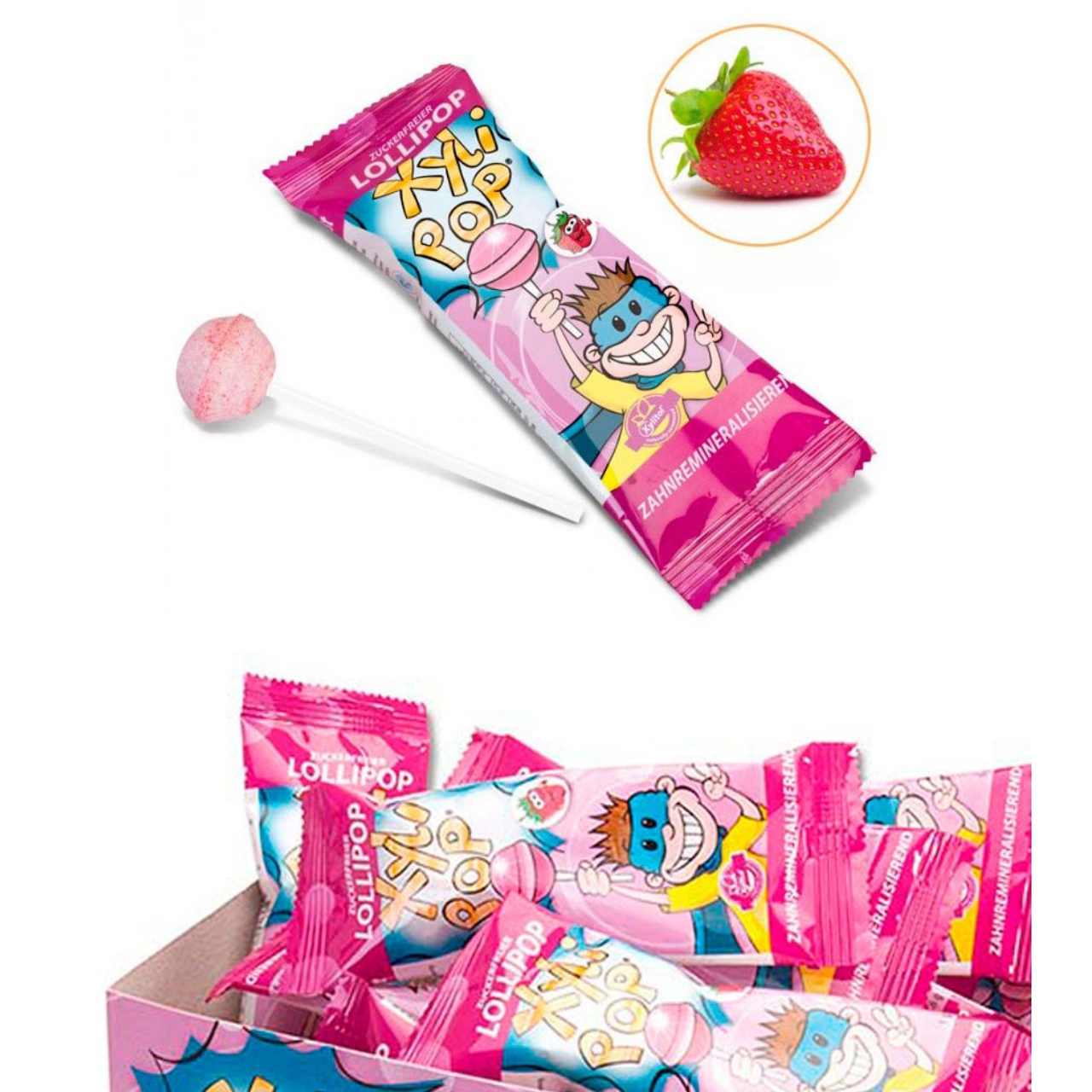 Льодяник з ксилітом Miradent XyliPOP Lolli Полуниця 50 шт, Льодяник з ксилітом Мірадент