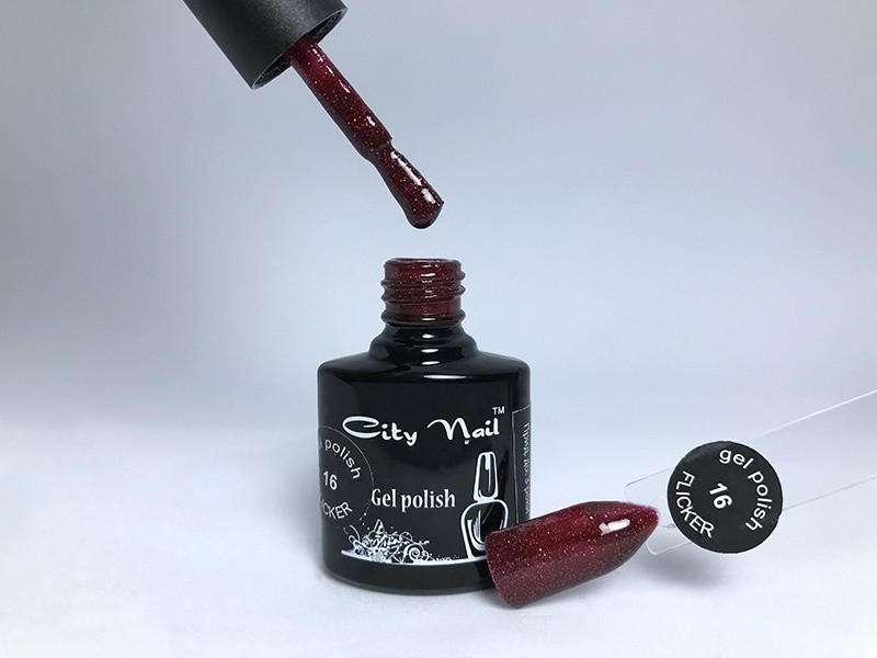 Гель лак гліттер City Nail FLICKER № 16 темно червоний з блискітками