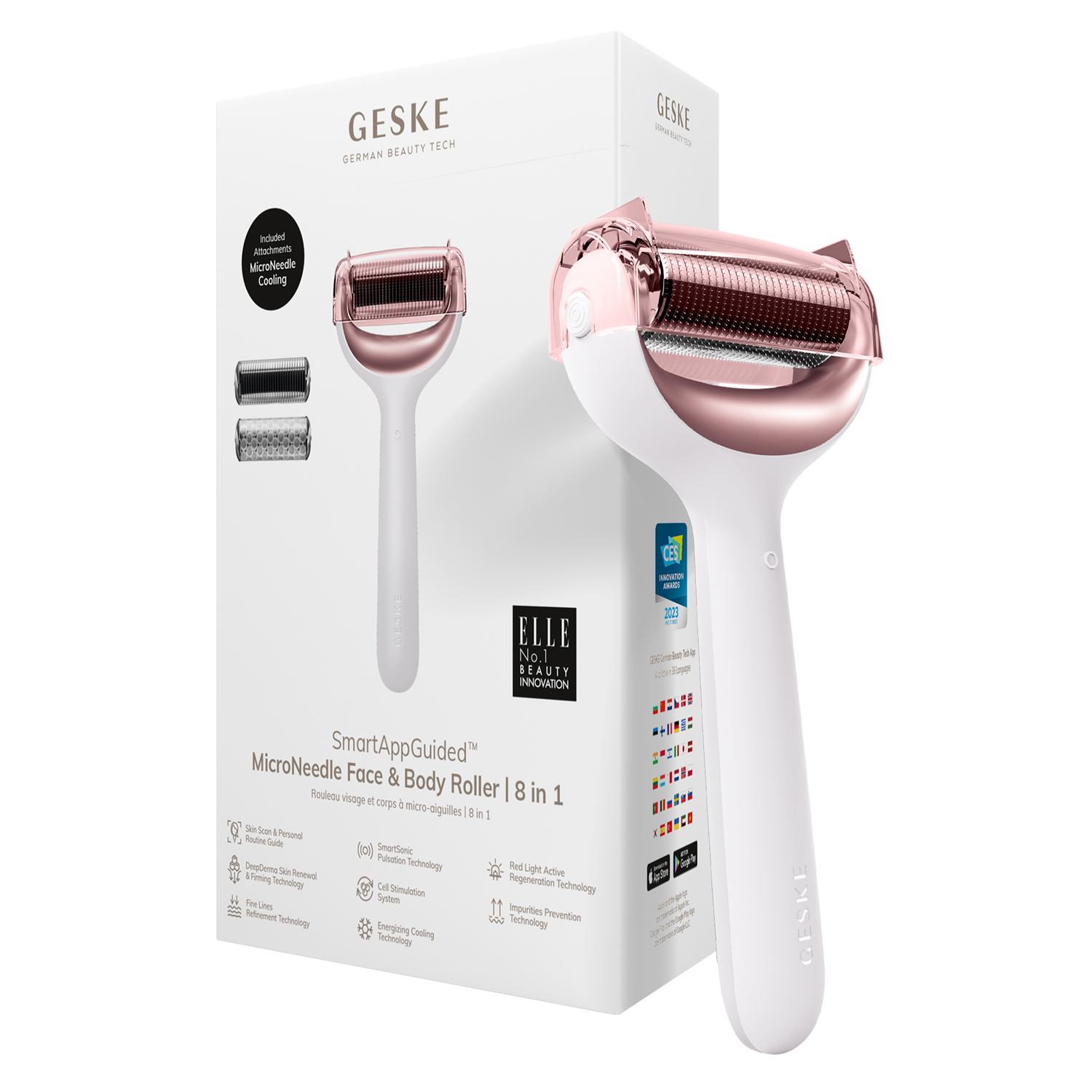 Електронний ролик для обличчя та тіла з мікроголками 8 в 1 пудровий MicroNeedle Face & Body Roller