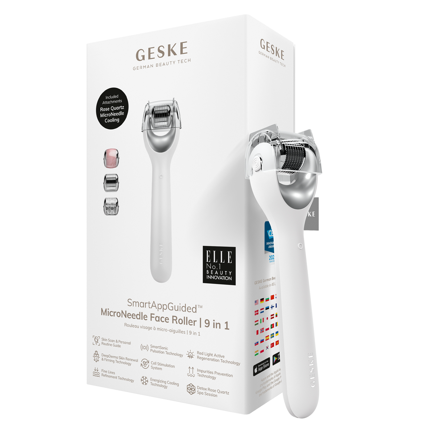 Електронний ролик для обличчя з мікроголками 9 в 1 білий MicroNeedle Face Roller