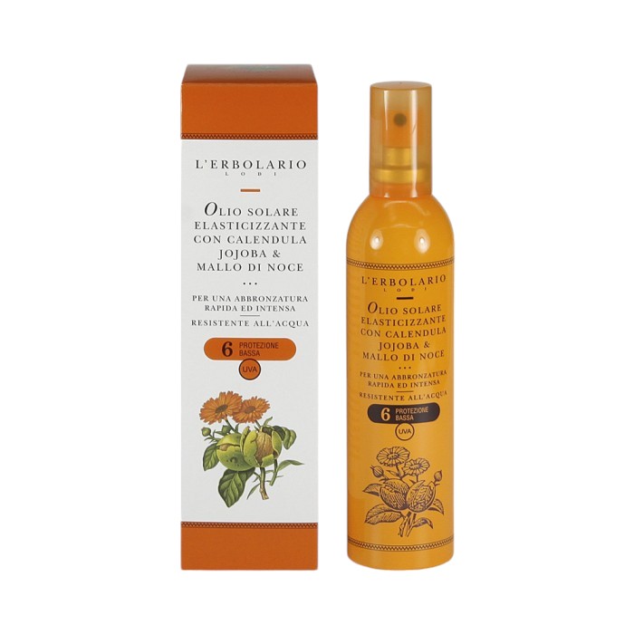 Олія для засмаги на основі календули і жожоба Olio Solare Elasticizzante Con Calendula Jojoba &amp; Mallo Di Noce SPF 6