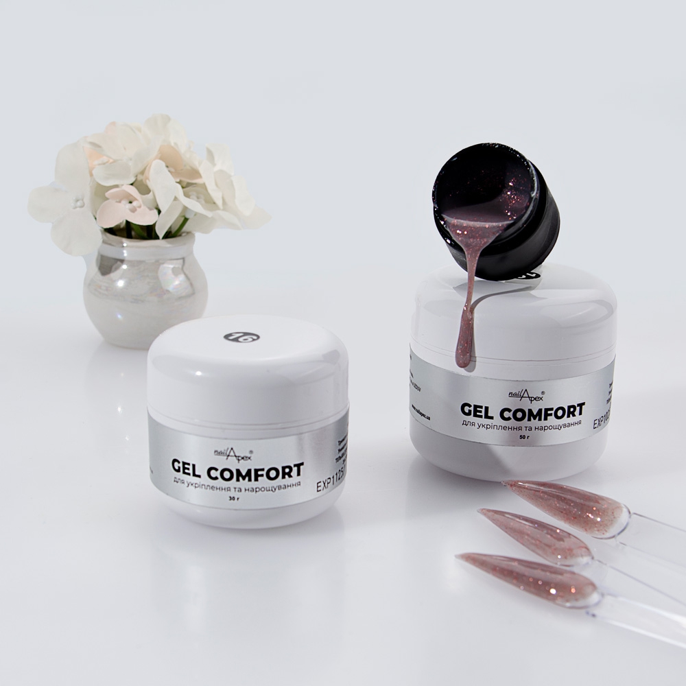Гель для нігтів без опилу темний беж з шимером Comfort Gel №16