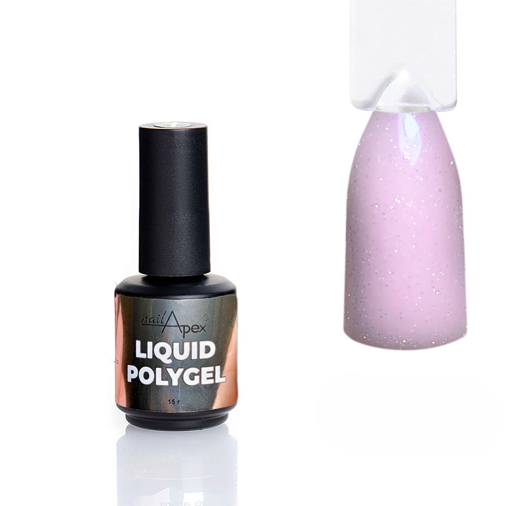 Рідкий полігель для нігтів класичний рожевий з шимером Liquid Polygel №1