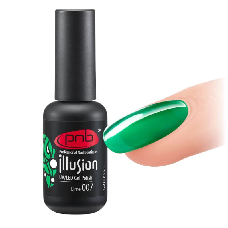 Вітражний гель-лак для нігтів PNB Illusion UV/LED Gel Polish 007 Lime, 8 ml