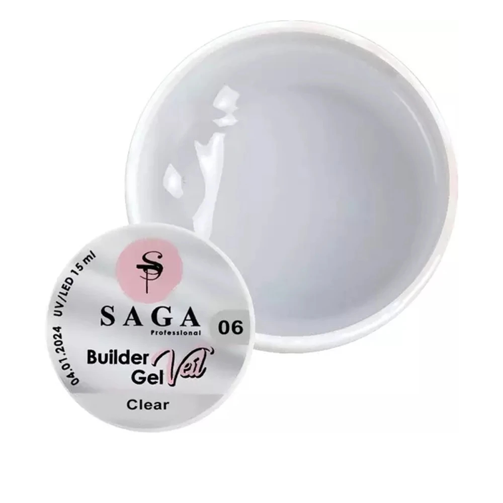 Гель для нарощування SAGA Professional Builder Gel Veil №06 Clear 15 мл, 15.0