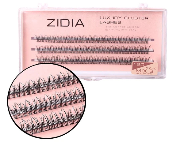 Вії пучкові ZIDIA Cluster Lashes 12D MIX S C 0,10*9 10 11 мм, 3 стрічки