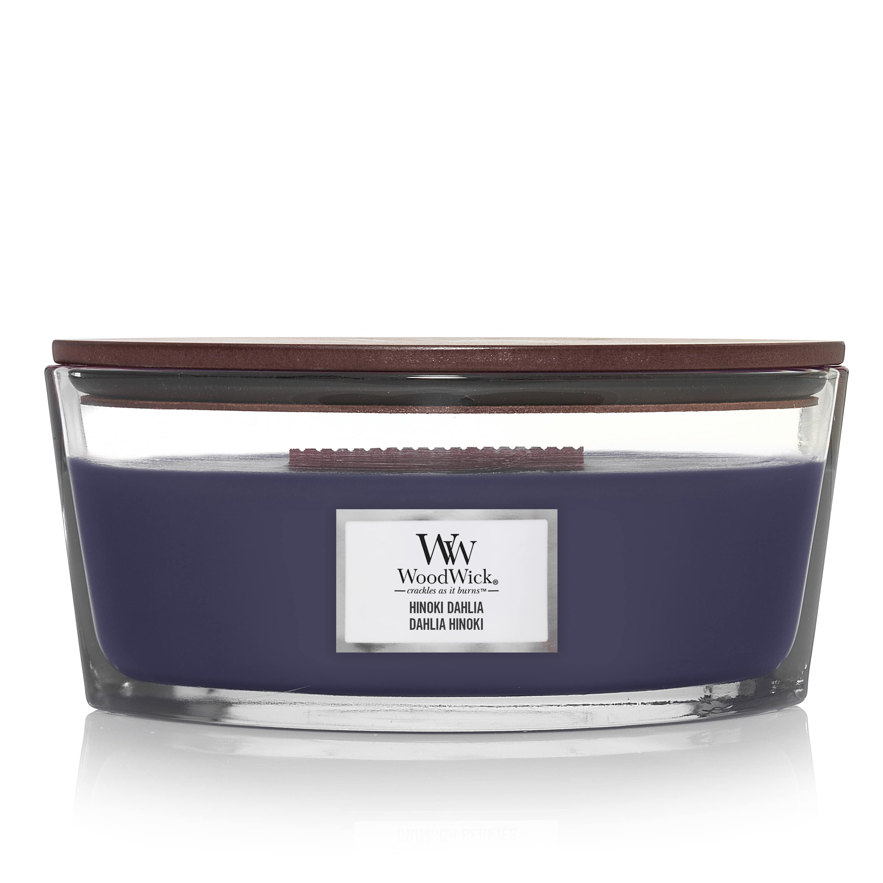 Ароматична свічка з нотами дерева хінокі, сливи та жоржини Woodwick Ellipse Hinoki Dahlia 453 г (1743608E)