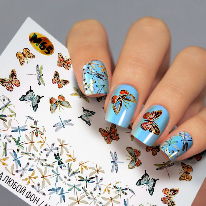 Наклейки метелики на нігті - дизайн Слайдер для нігтів Fashion nails - комахи, метелики, бабки М65