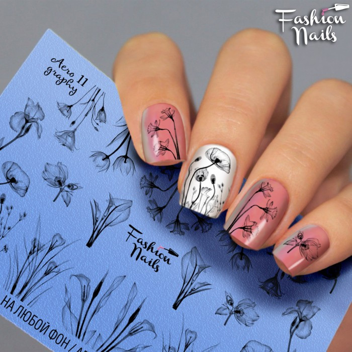 Слайдер-дизайн Fashion nails - наклейка на нігті - квіти