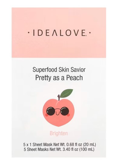 Idealove, Superfood Skin Savior, тканинні косметичні маски із суперфудами, персик 1 шт. 20 мл