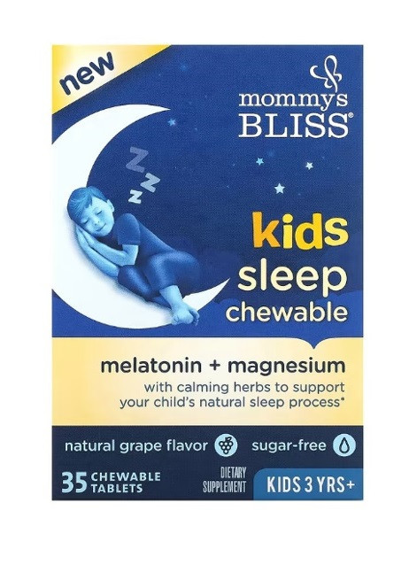 Mommy's Bliss, Kids Sleep Chewable, мелатонін + магній для гарного сну дітям від 3 років, натуральний виноград, 35 таблеток