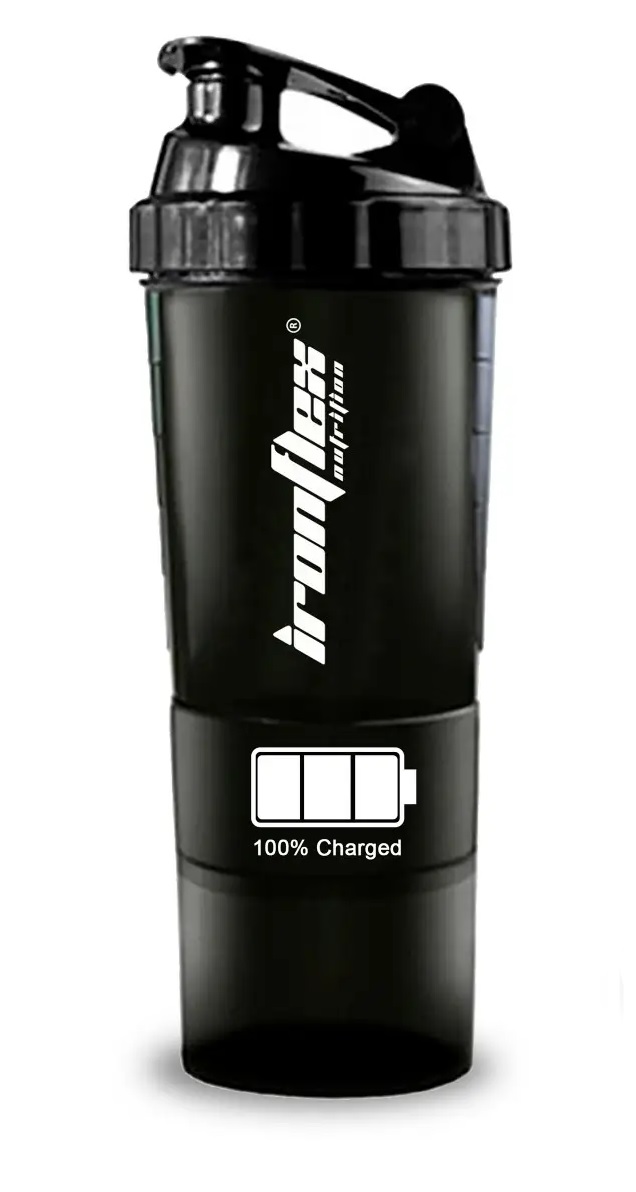 Шейкер IronFlex Spider Bottle 100% Charged 500 ml+ 2 Container's Black