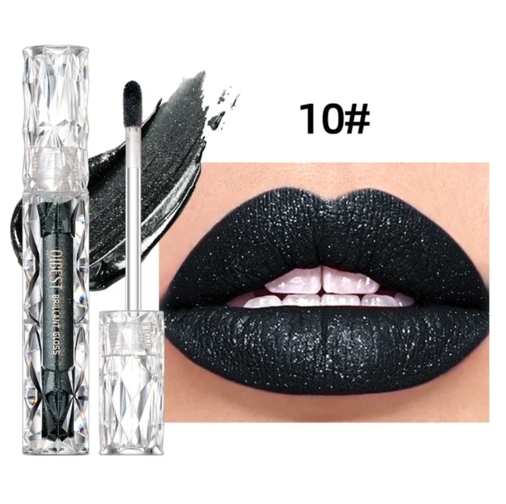 Губна помада QiBEST No10 Diamond Lip Gloss Чорна з блискітками матова