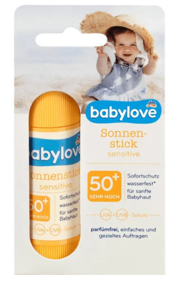 Сонцезахисний стик Sensitive SPF 50+ babylove 20 г
