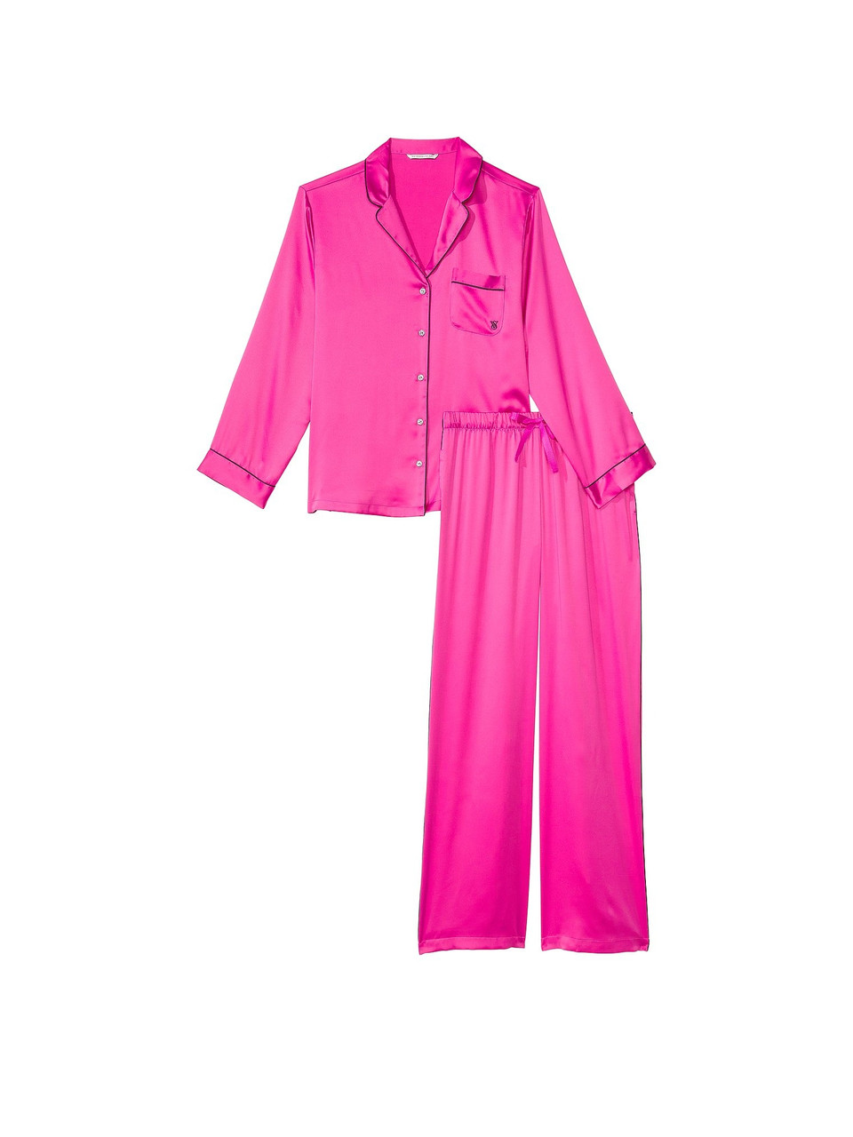 Сатинова піжама Victoria's Secret Satin Long Pajama Set Fucshia Frenzy розмір s