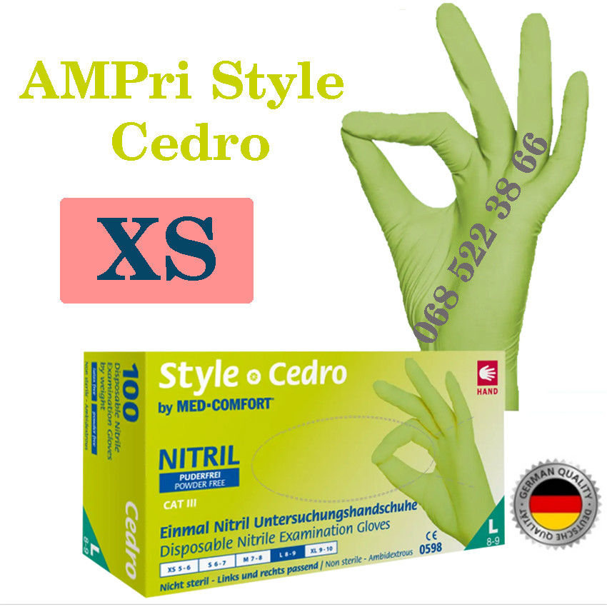 Рукавиці нітрилові цедра  AMPri Style Cedro розмір XS, щільність 4г, уп.100 шт