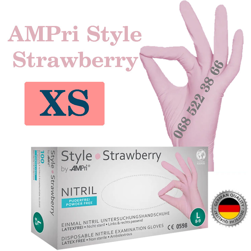 Рукавиці нітрилові світло рожевий  AMPri Style Strawberry розмір XS, щільність 4г, уп.100 шт