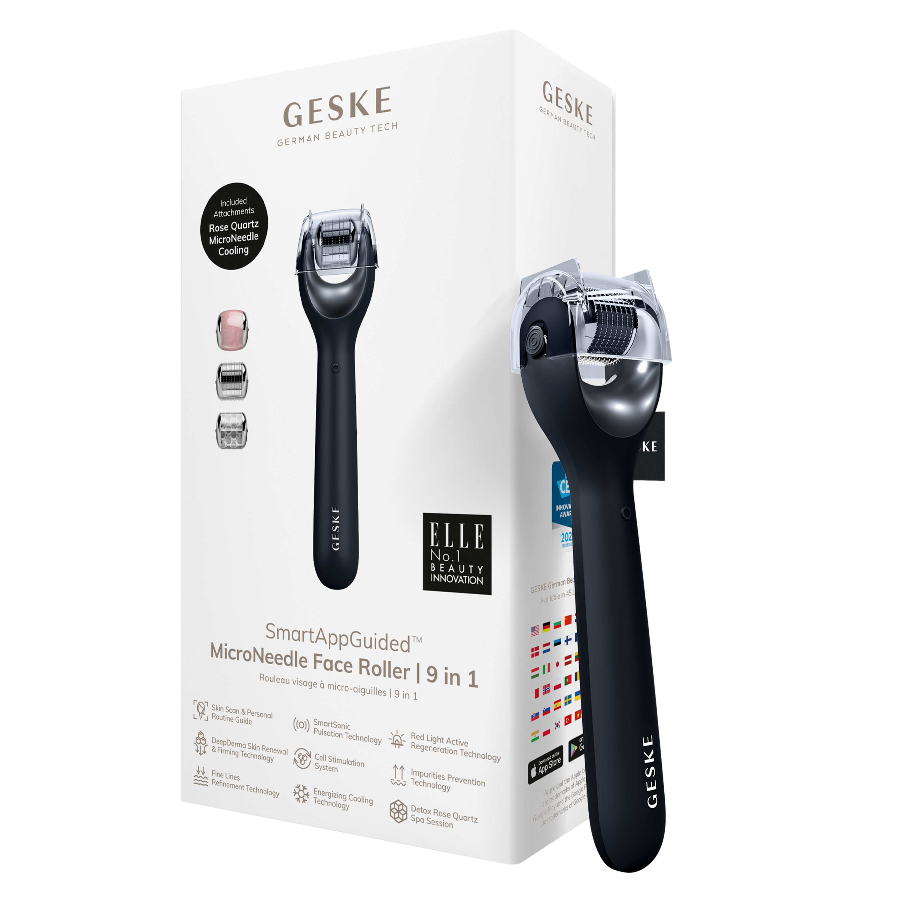 Електронний ролер для обличчя з мікроголками GESKE MicroNeedle Face Roller 9 в 1 black