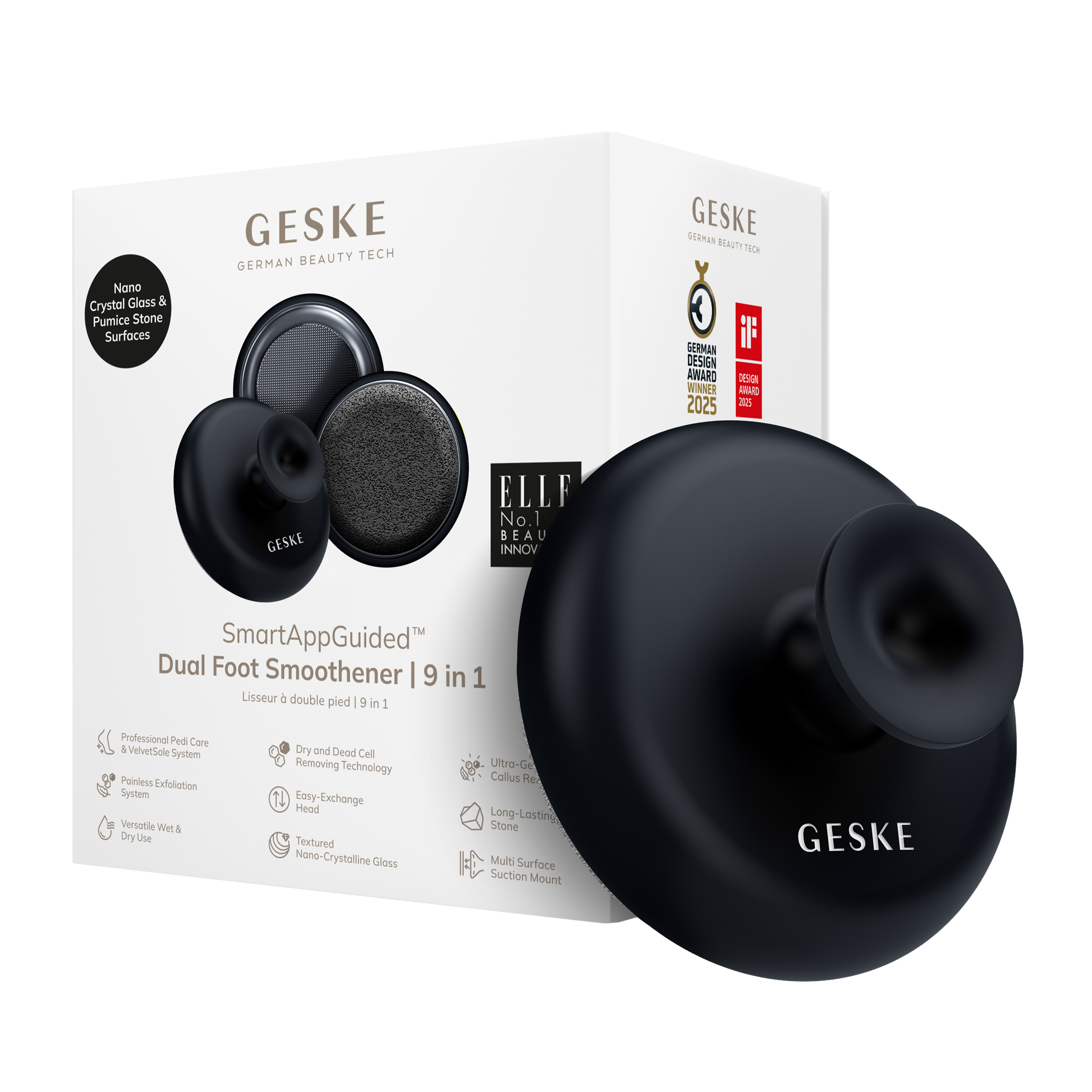 Набір для догляду за стопами з ручкою GESKE Dual Foot Smoothener 9 в 1 black