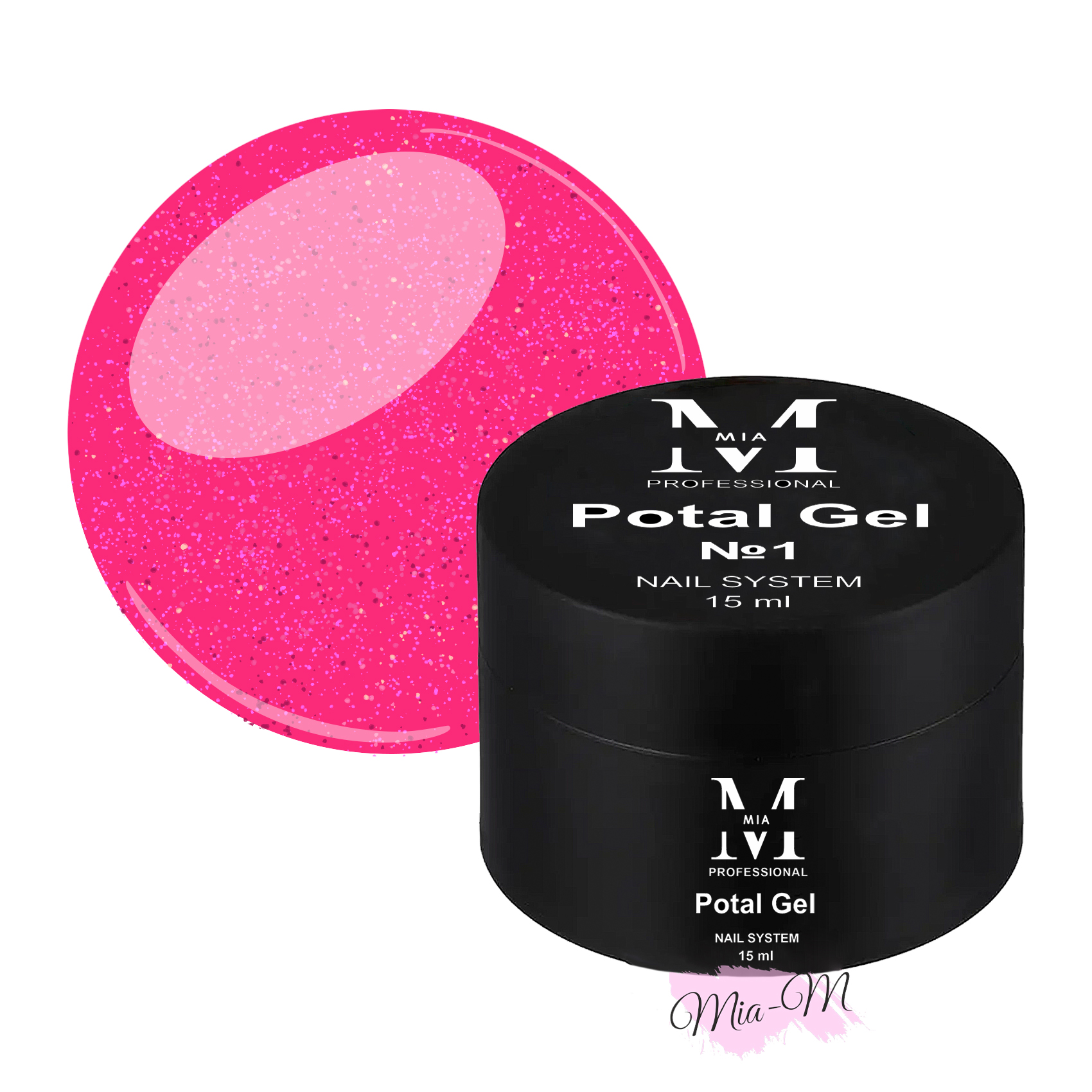 Цветной гель для наращивания ногтей Mia-M Professional Potal Gel №1 розовый с разноцветной поталью, 15 мл