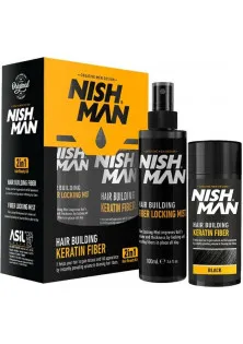 Купити Nishman Набір для камуфлювання залисин Hair Building Keratin Fiber Black вигідна ціна