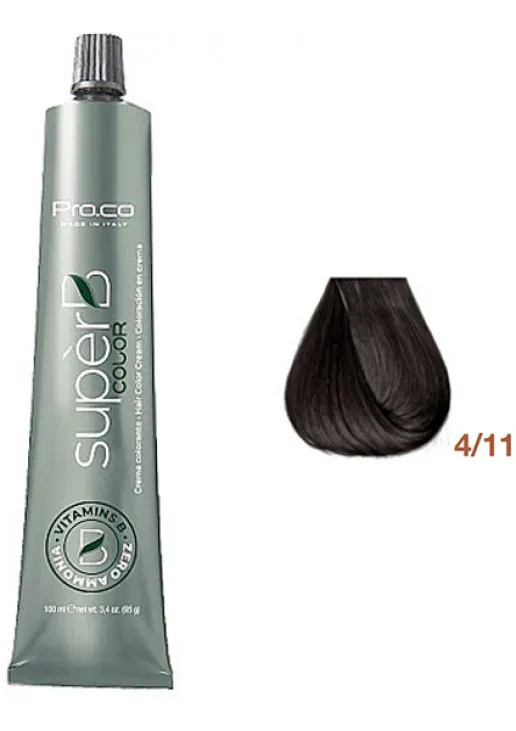 Pro.Co Безаміачна фарба для волосся Super B Hair Color Cream 4/11 - фото 1