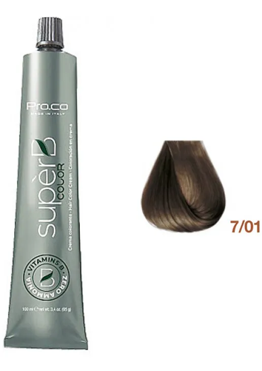 Pro.Co Безаммиачная краска для волос Super B Hair Color Cream 7/01 - фото 1