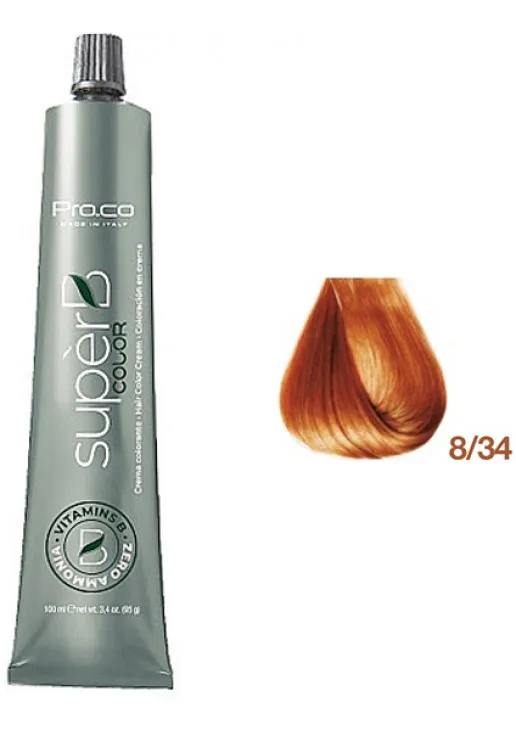 Pro.Co Безаммиачная краска для волос Super B Hair Color Cream 8/34 - фото 1