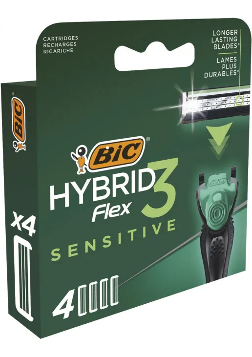 Змінні картриджі для гоління (леза) Flex 3 Hybrid Sensitive 4 шт - фото 1