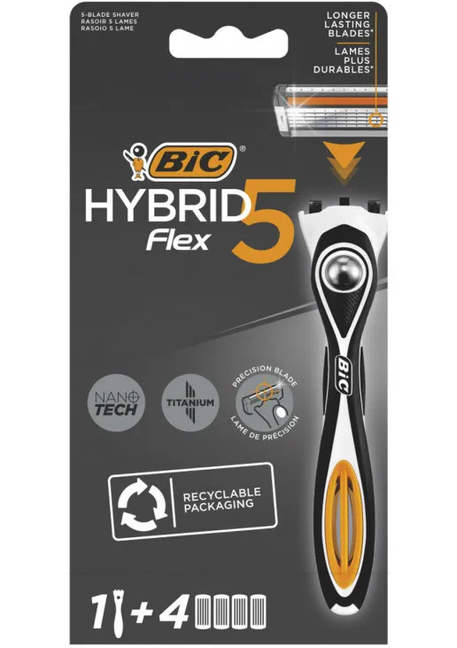 Станок для гоління чоловічий Flex 5 Hibrid з 4 картриджами - фото 1