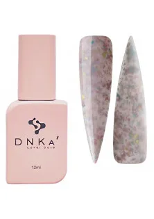 Базове покриття  DNKa Cover Base №011B Ніжно-рожевий зі шматочками ніжно-рожевої, блакитної та жовтої поталі, 12 ml
