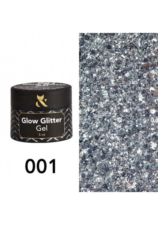 Глітер для дизайну F.O.X Glow Glitter Gel №001, 5 ml - фото 1