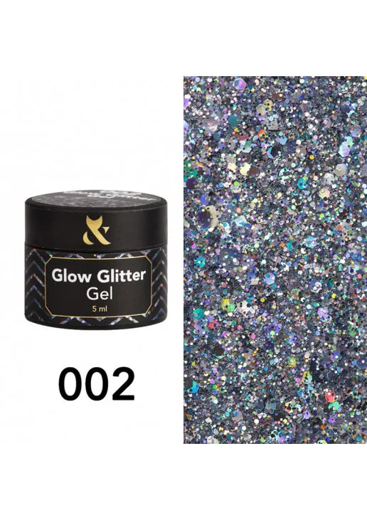 Глітер для дизайну F.O.X Glow Glitter Gel №002, 5 ml - фото 1