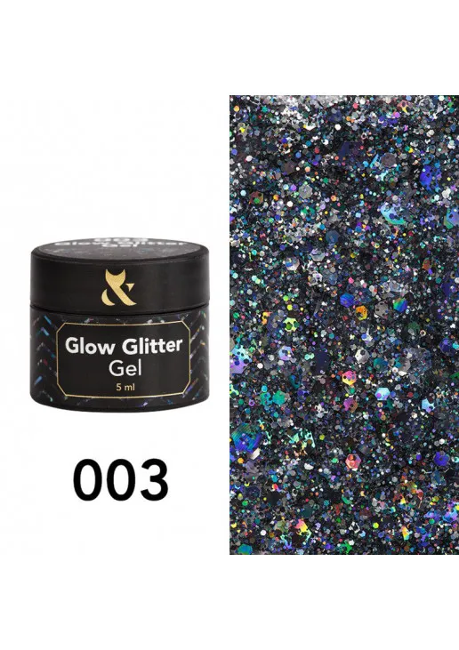 Глітер для дизайну F.O.X Glow Glitter Gel №003, 5 ml - фото 1