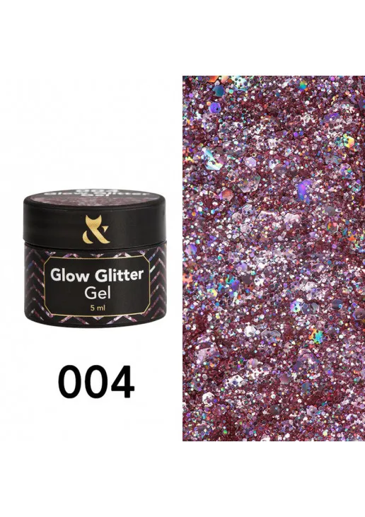 Глітер для дизайну F.O.X Glow Glitter Gel №004, 5 ml - фото 1