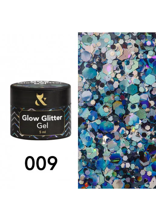 Глітер для дизайну F.O.X Glow Glitter Gel №009, 5 ml - фото 1