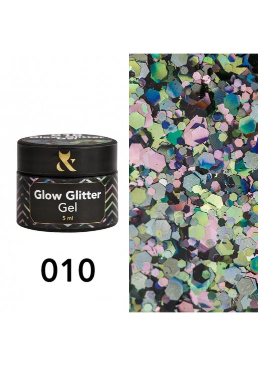 Глітер для дизайну F.O.X Glow Glitter Gel 010, 5 ml - фото 1