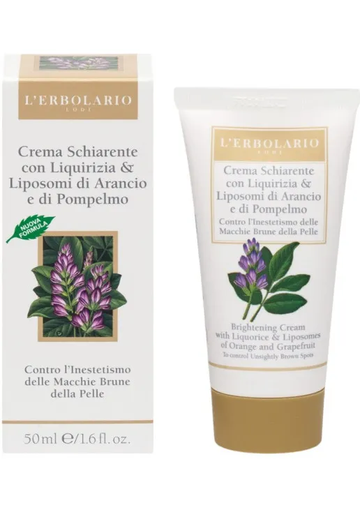 Відбілюючий крем для обличчя на основі лакричника Crema Schiarente Con Liquirizia & Liposomi Di Arancio E Di Pompelmo - фото 1