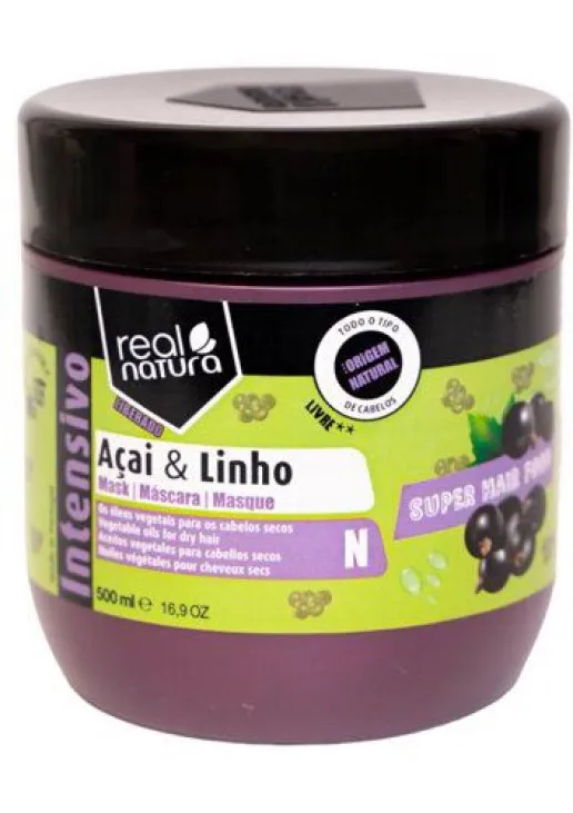 Real Natura Маска для сухого та кучерявого волосся Super Hair Food Açaí E Linho - фото 1